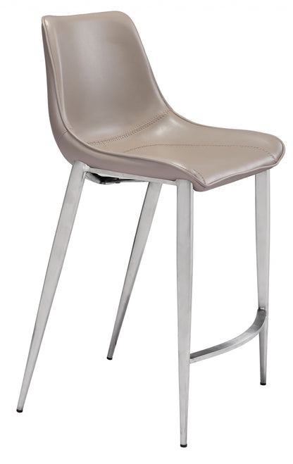 Set Of Two 40" Gray And Silver Steel Low Back Counter Height Bar Chairs With Footrest