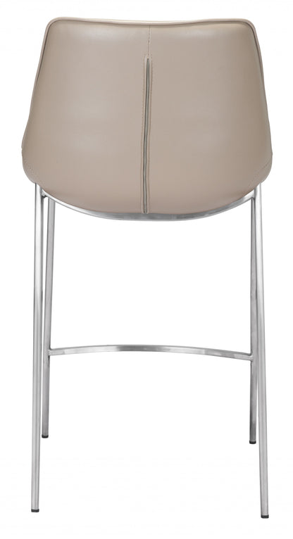 Set Of Two 40" Gray And Silver Steel Low Back Counter Height Bar Chairs With Footrest