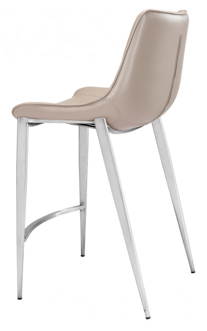 Set Of Two 40" Gray And Silver Steel Low Back Counter Height Bar Chairs With Footrest
