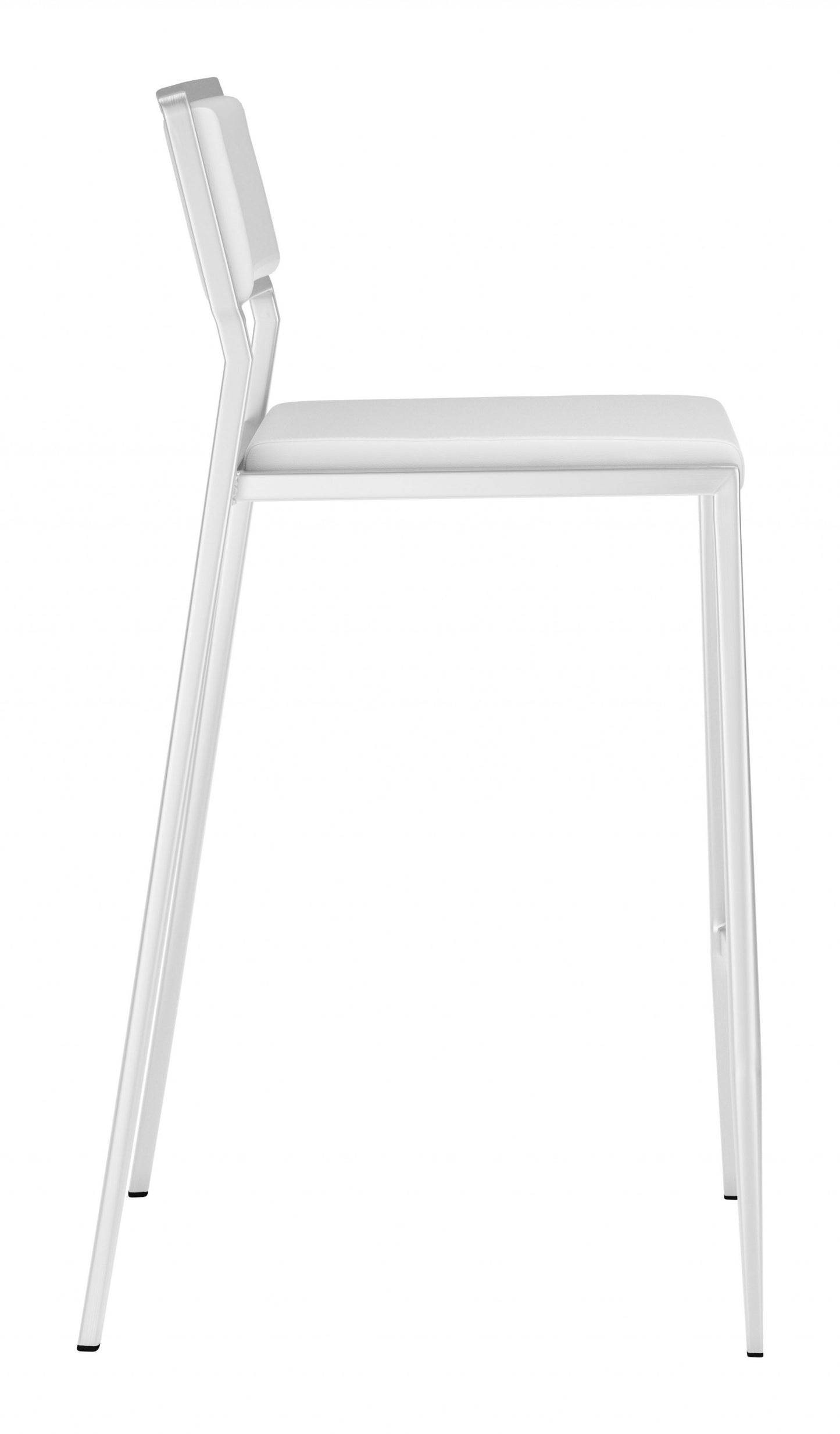 Set Of Two 36" White And Silver Low Back Counter Height Bar Chairs With Footrest