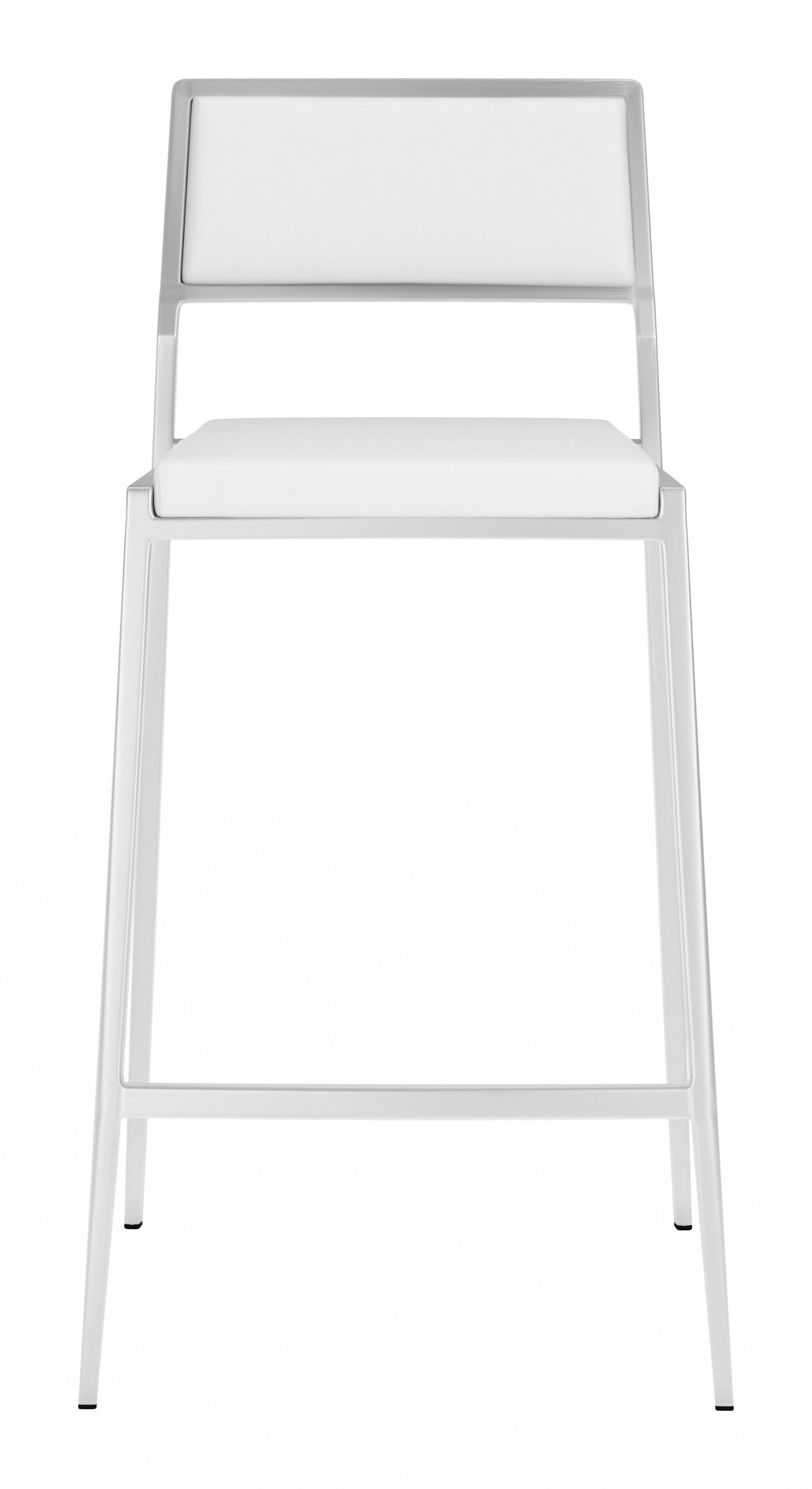 Set Of Two 36" White And Silver Low Back Counter Height Bar Chairs With Footrest