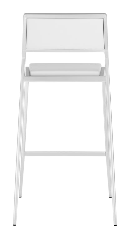 Set Of Two 36" White And Silver Low Back Counter Height Bar Chairs With Footrest