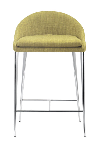 Set Of Two 30" Green and Steel Low Back Counter Height Bar Chairs
