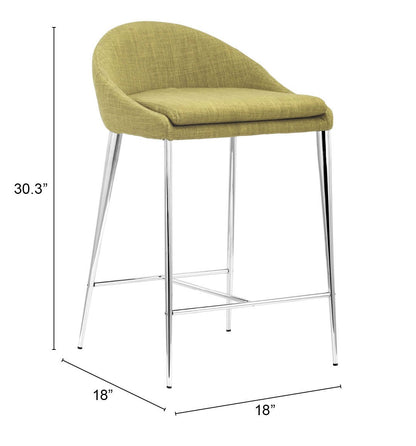 Set Of Two 30" Green and Steel Low Back Counter Height Bar Chairs