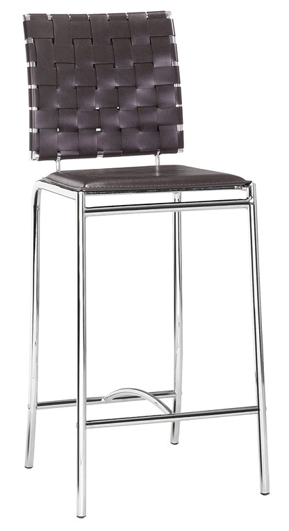 Set Of Two 39" Espresso And Silver Low Back Counter Height Bar Chairs With Footrest