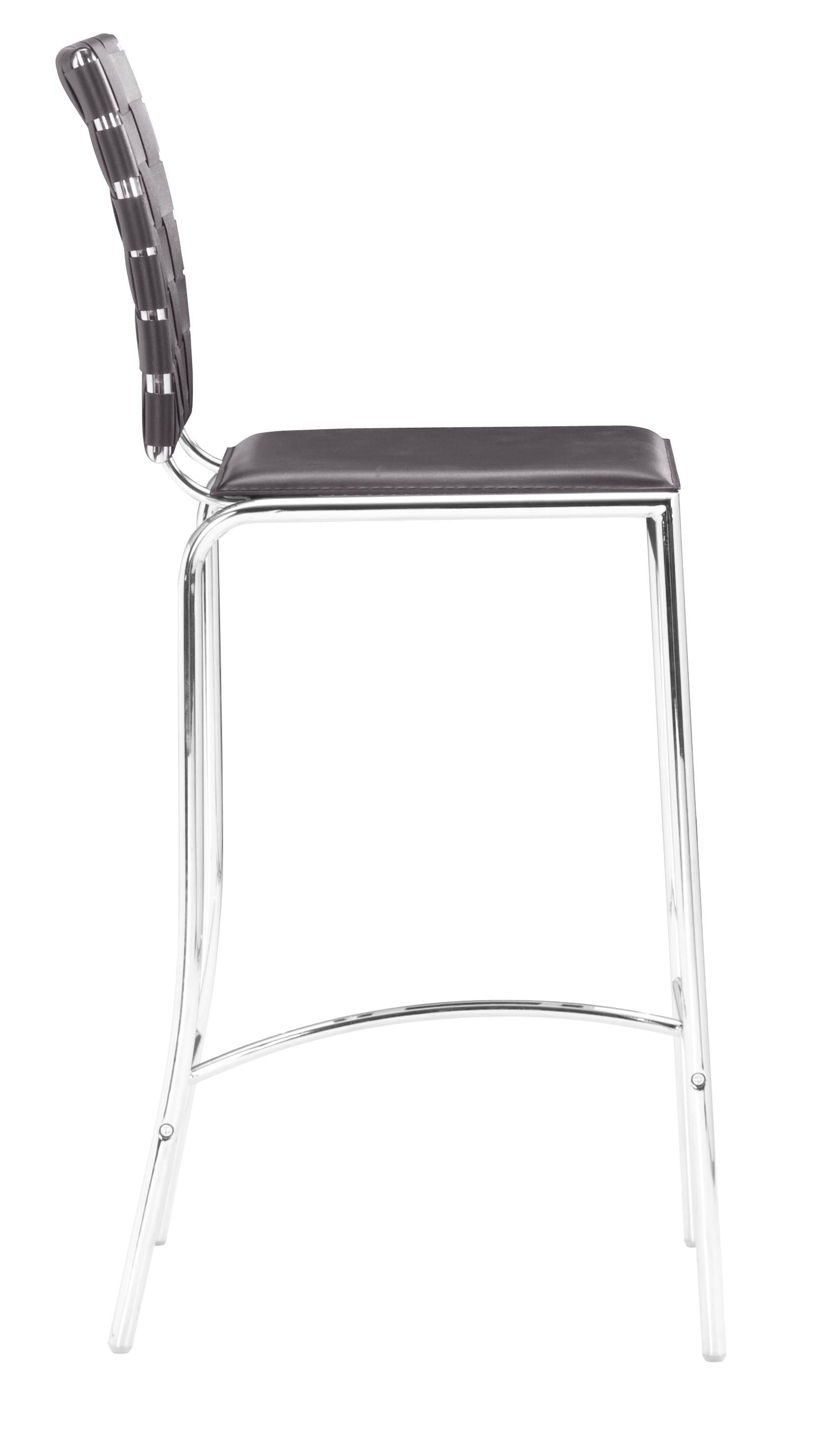 Set Of Two 39" Espresso And Silver Low Back Counter Height Bar Chairs With Footrest