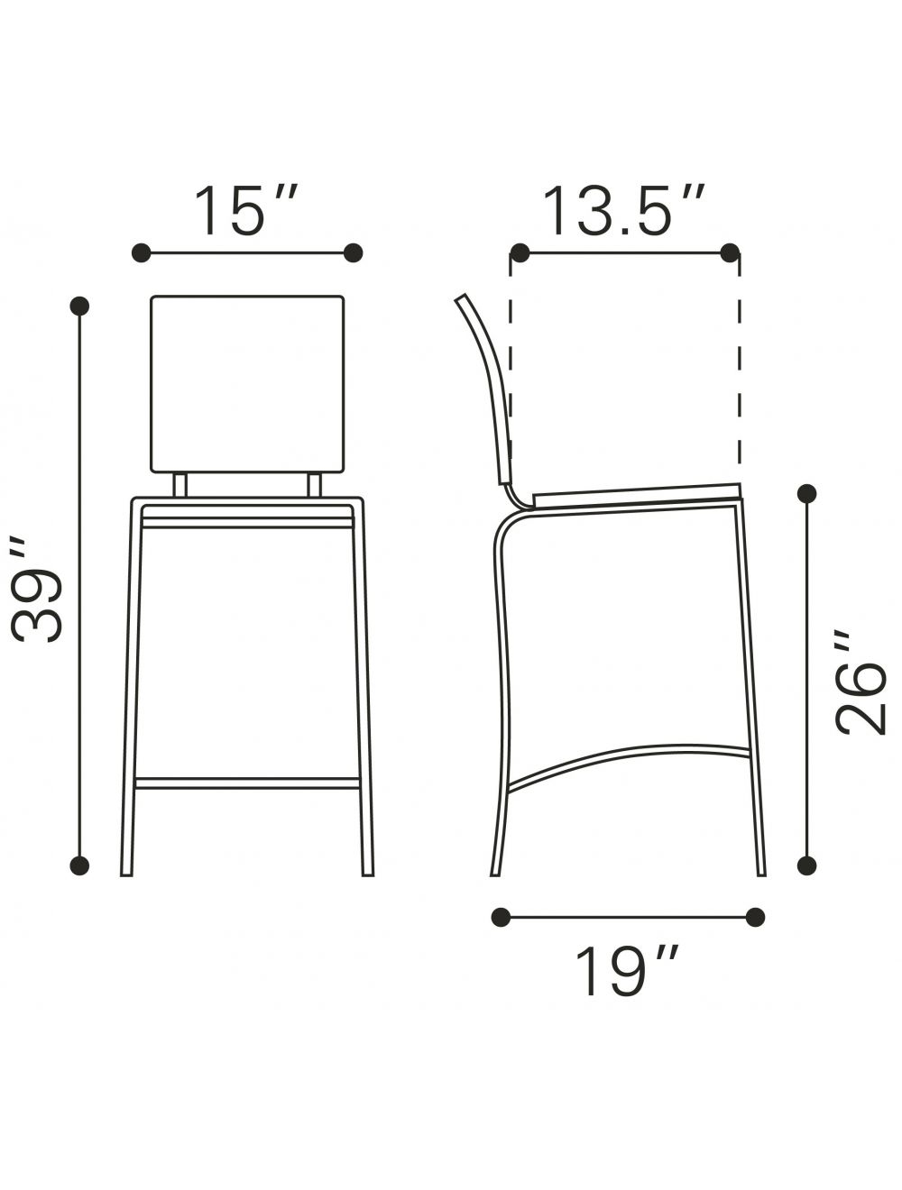 Set Of Two 39" Espresso And Silver Low Back Counter Height Bar Chairs With Footrest