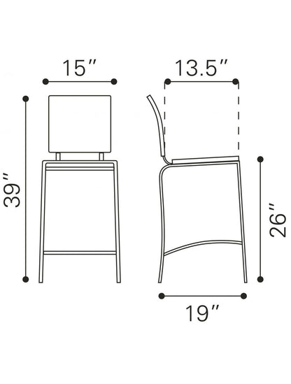 Set Of Two 39" Espresso And Silver Low Back Counter Height Bar Chairs With Footrest