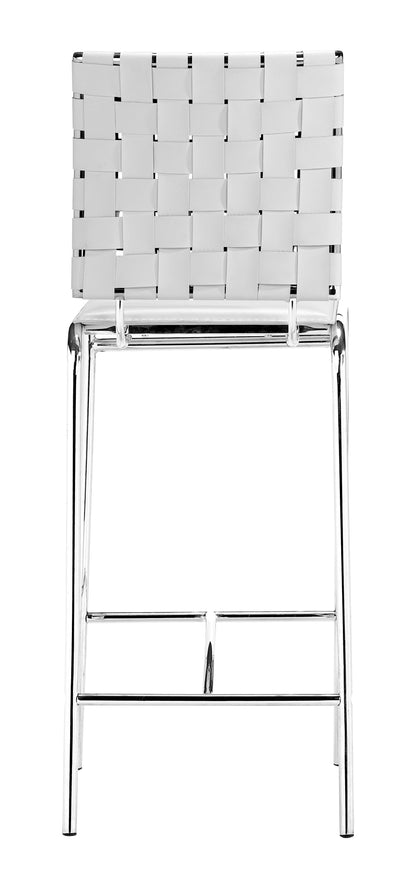 Set Of Two 39" White And Silver Low Back Counter Height Bar Chairs With Footrest