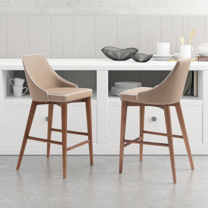 37" Beige And Brown Solid Wood Low Back Counter Height Bar Chair With Footrest