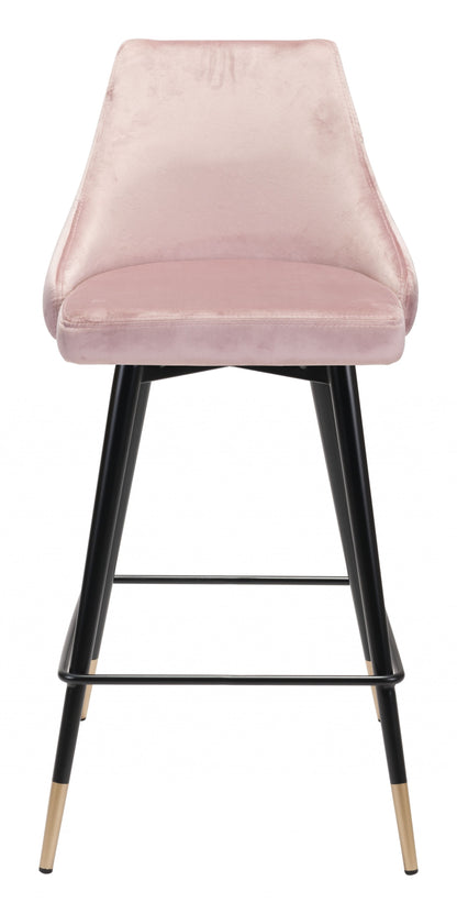 36" Pink Tufted Velvet and Black Counter Height Bar Chair With Footrest