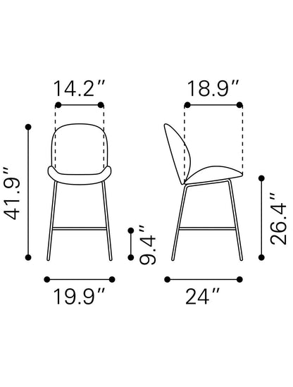 42" Red And Black Steel Low Back Counter Height Bar Chair With Footrest