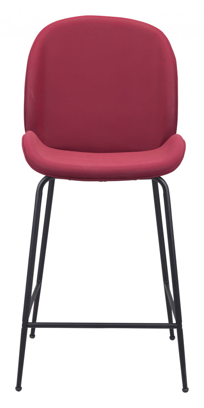 42" Red And Black Steel Low Back Counter Height Bar Chair With Footrest