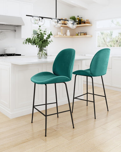 42" Green And Black Steel Low Back Counter Height Bar Chair With Footrest