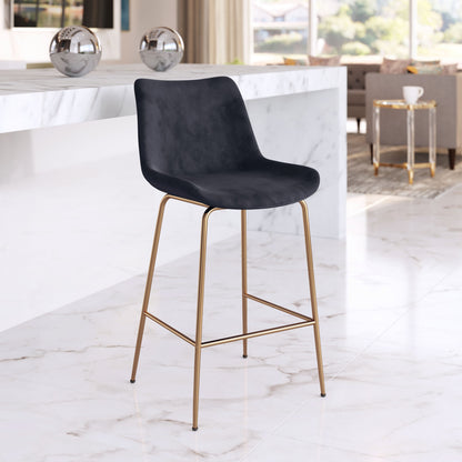 39" Black and Copper Gold Low Back Counter Height Bar Chair With Footrest