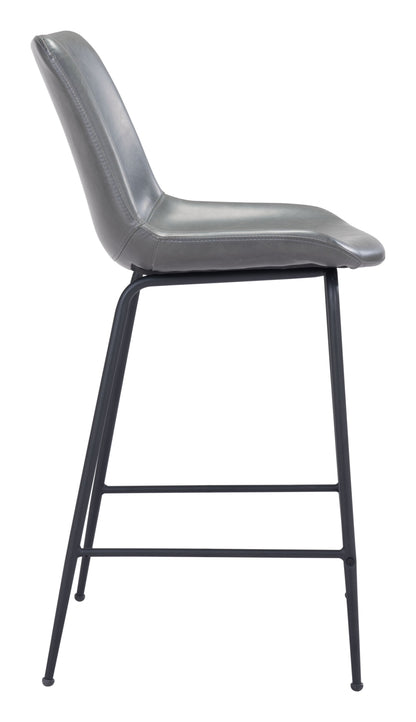 39" Gray And Black Steel Low Back Counter Height Bar Chair With Footrest