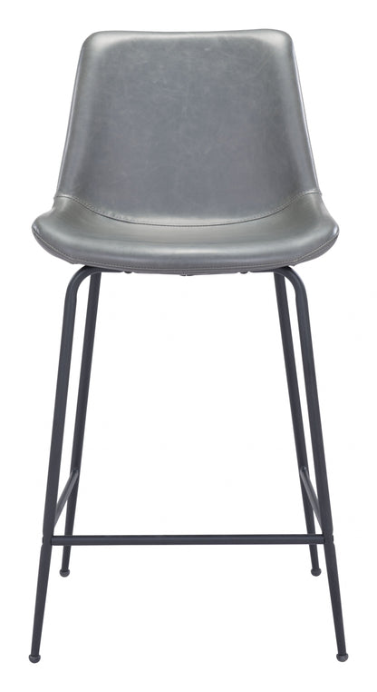 39" Gray And Black Steel Low Back Counter Height Bar Chair With Footrest
