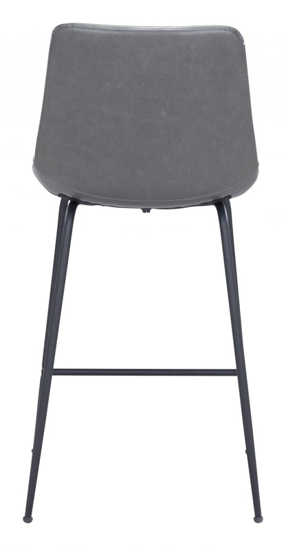 39" Gray And Black Steel Low Back Counter Height Bar Chair With Footrest