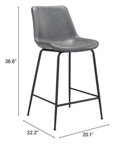 39" Gray And Black Steel Low Back Counter Height Bar Chair With Footrest