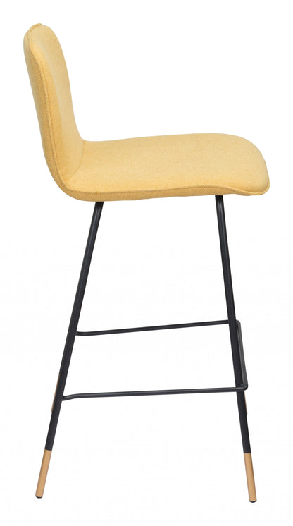 37" Yellow Upholstery and Black Steel Counter Height Bar Chair With Footrest
