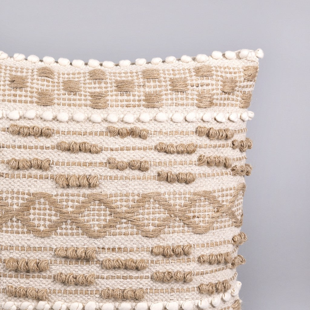 Boho Nubby Beige and White Throw Pillow