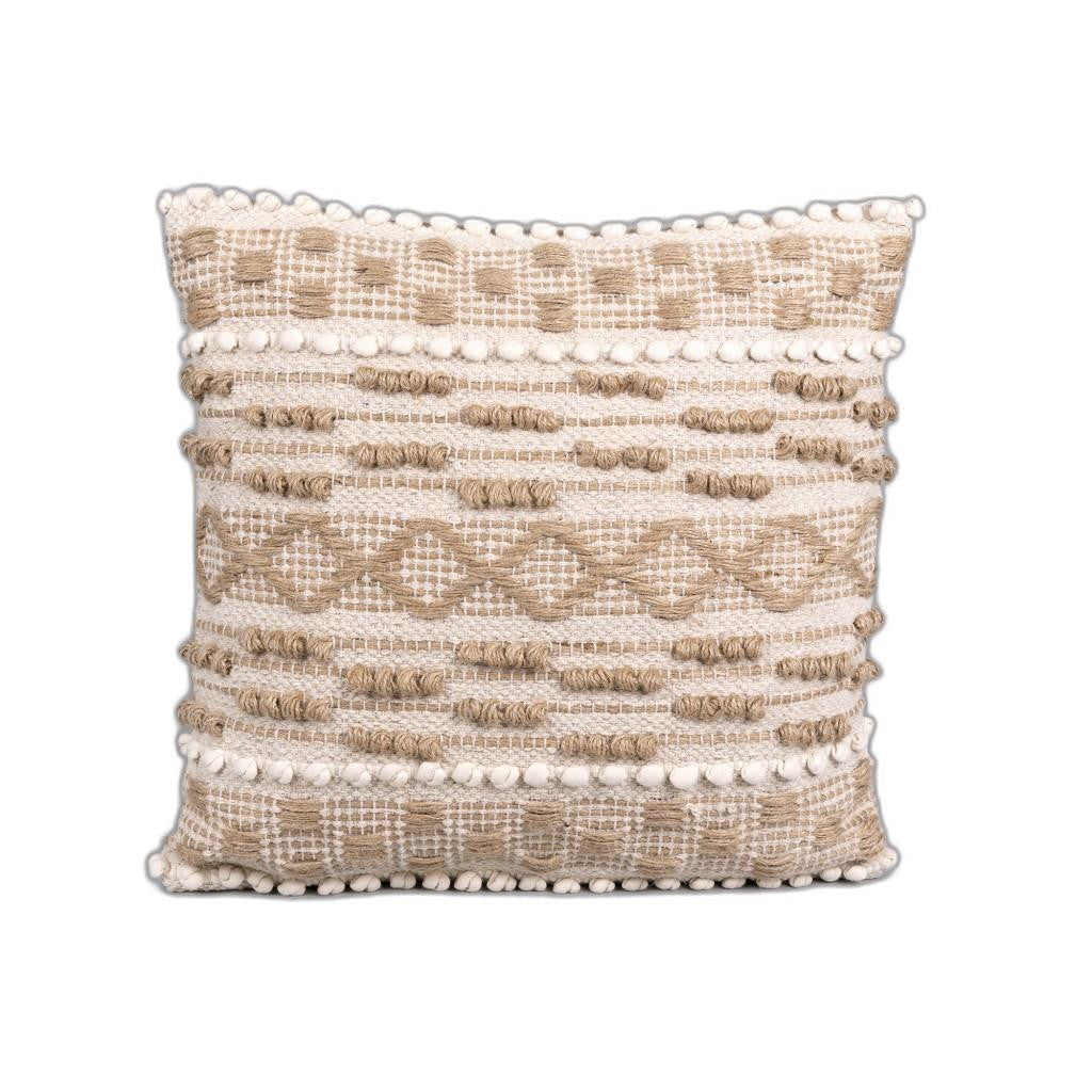 Boho Nubby Beige and White Throw Pillow