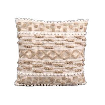 Boho Nubby Beige and White Throw Pillow