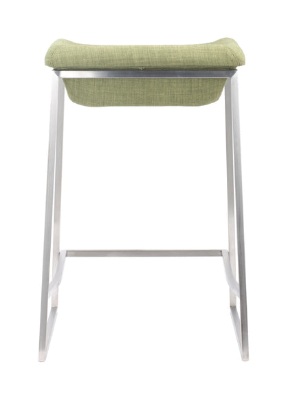 Set Of Two 26" Green And Silver Steel Backless Counter Height Bar Chairs With Footrest