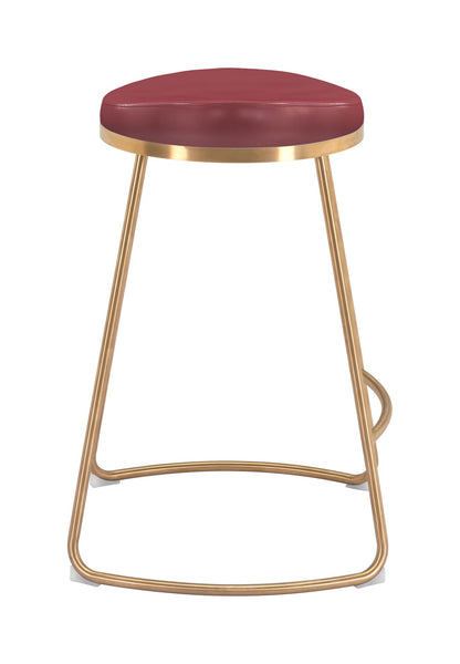 Set of Two " Red and Gold Faux Leather and Stainless Steel Backless Counter Height Bar Chairs with Footrest