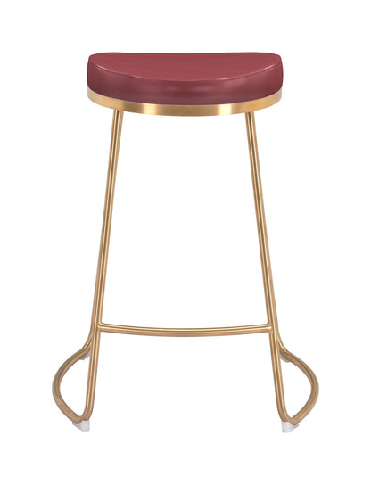 Set of Two " Red and Gold Faux Leather and Stainless Steel Backless Counter Height Bar Chairs with Footrest