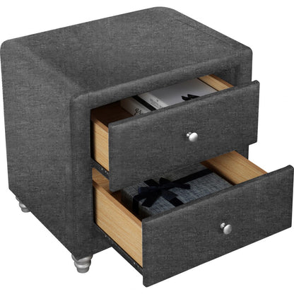 Grey Upholstered 2 Drawer Nightstand