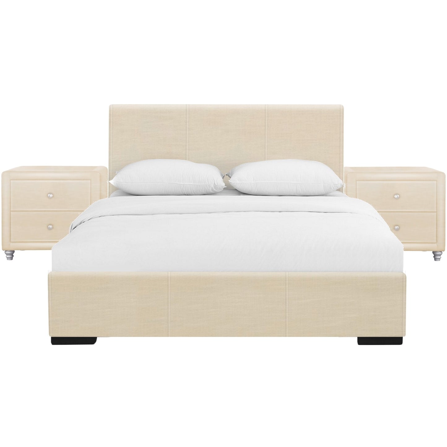 Solid Manufactured Wood White Standard Bed Upholstered With Headboard