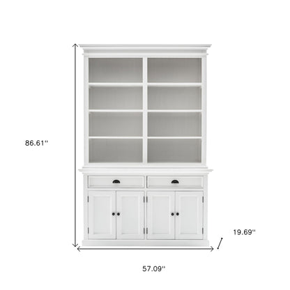 Classic White Buffet Hutch Unit with 8 Shelves