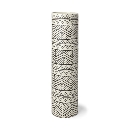 17" Ceramic Cream Geometric Cylinder Table Vase