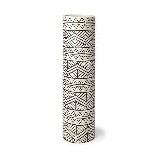 17" Ceramic Cream Geometric Cylinder Table Vase