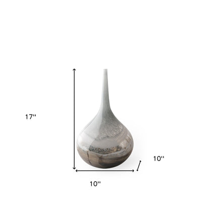 17" Heavenly Taupe and Gray Handblown Spunglass Vase