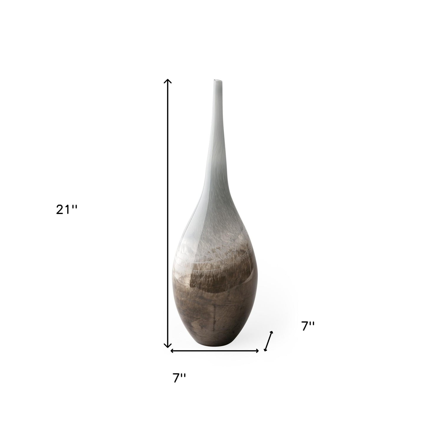 21" Heavenly Taupe and Gray Handblown Spunglass Vase