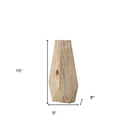 15" Natural Stain Geometric Wooden Vase