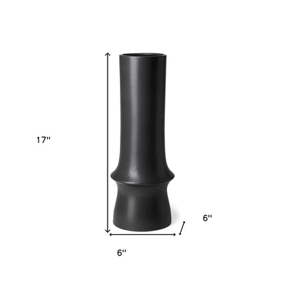 17" Matte Black Contempo Deco Ceramic Vase