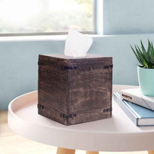 Set of 2 Rustic White Mango Wood Square Tissue Holders