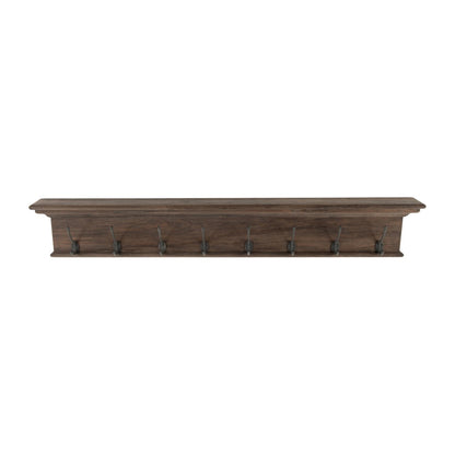 Rustic Dark Wood Eight Hook Hanging Coat Rack