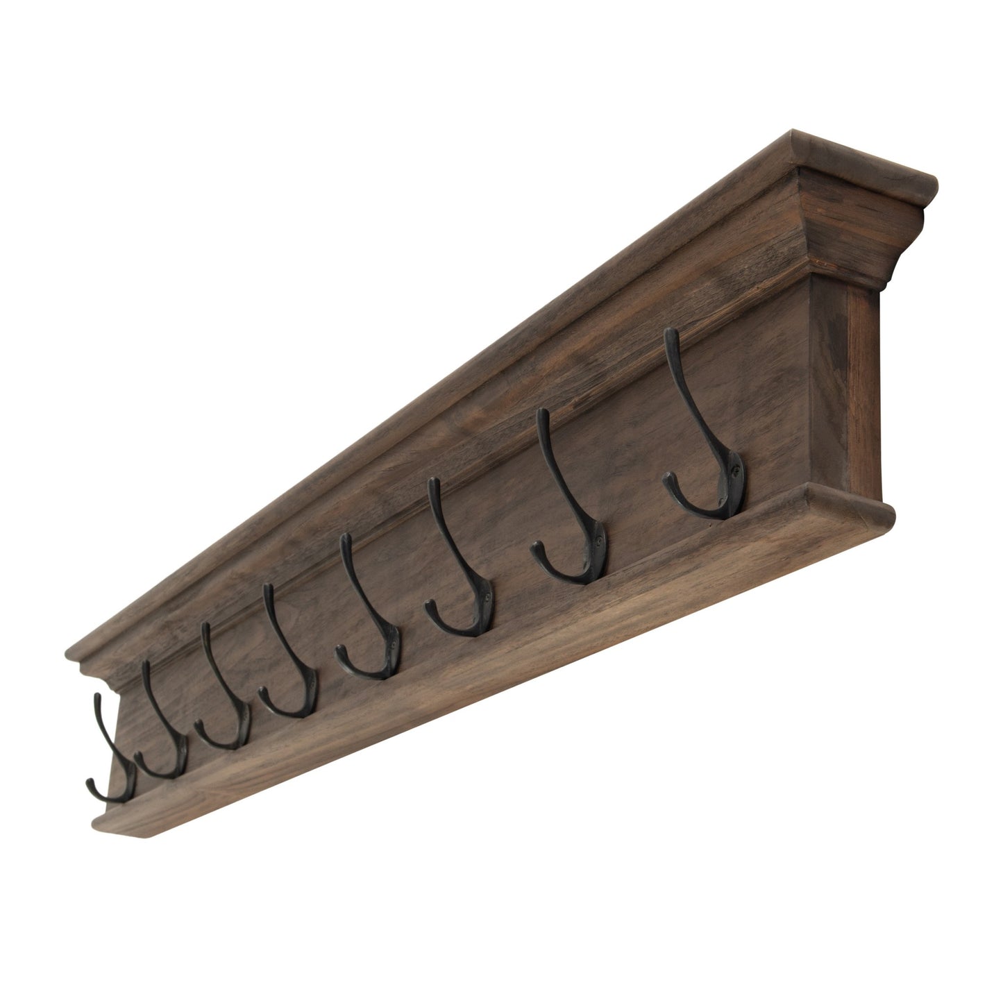 Rustic Dark Wood Eight Hook Hanging Coat Rack