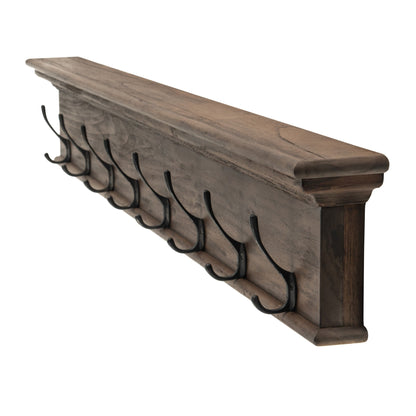 Rustic Dark Wood Eight Hook Hanging Coat Rack