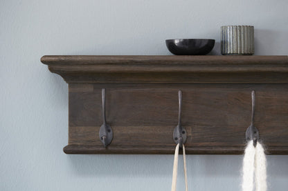 Rustic Dark Wood Eight Hook Hanging Coat Rack