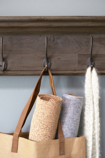 Rustic Dark Wood Eight Hook Hanging Coat Rack