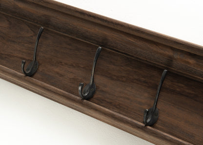 Rustic Dark Wood Eight Hook Hanging Coat Rack