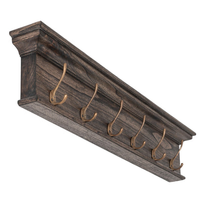 Rustic Black Wash Wood Six Hook Hanging Coat Rack