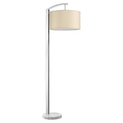 Station 1-Light Brushed Nickel Floor Lamp With Coarse Ivory Linen Shade
