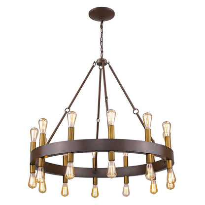 Cumberland 24-Light Wood Finish Chandelier With Raw Brass Sockets