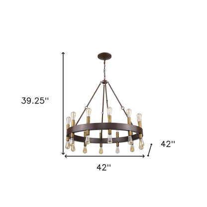 Cumberland 24-Light Wood Finish Chandelier With Raw Brass Sockets